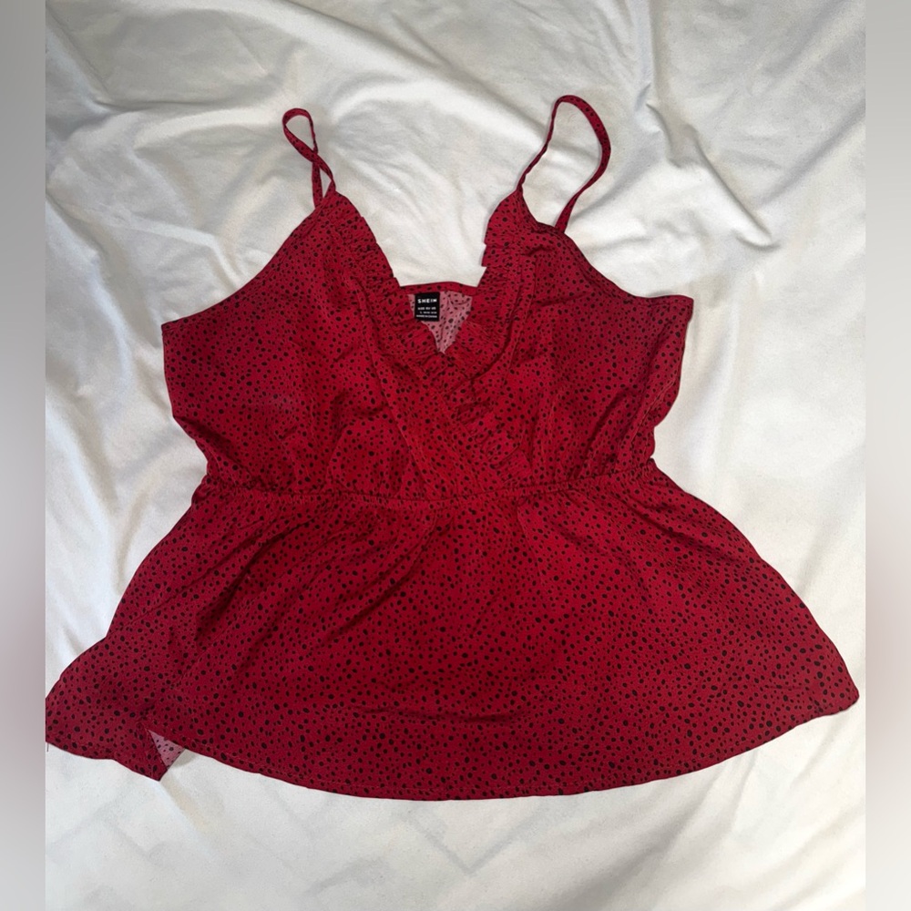Red Polka Dot Women's Top (SIZE L, FITS LIKE M)